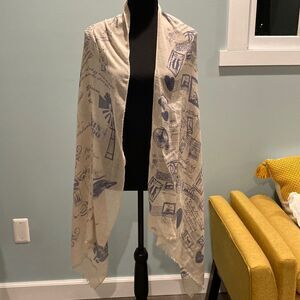 Large Travel Themed Scarf Wrap  27”x 70”